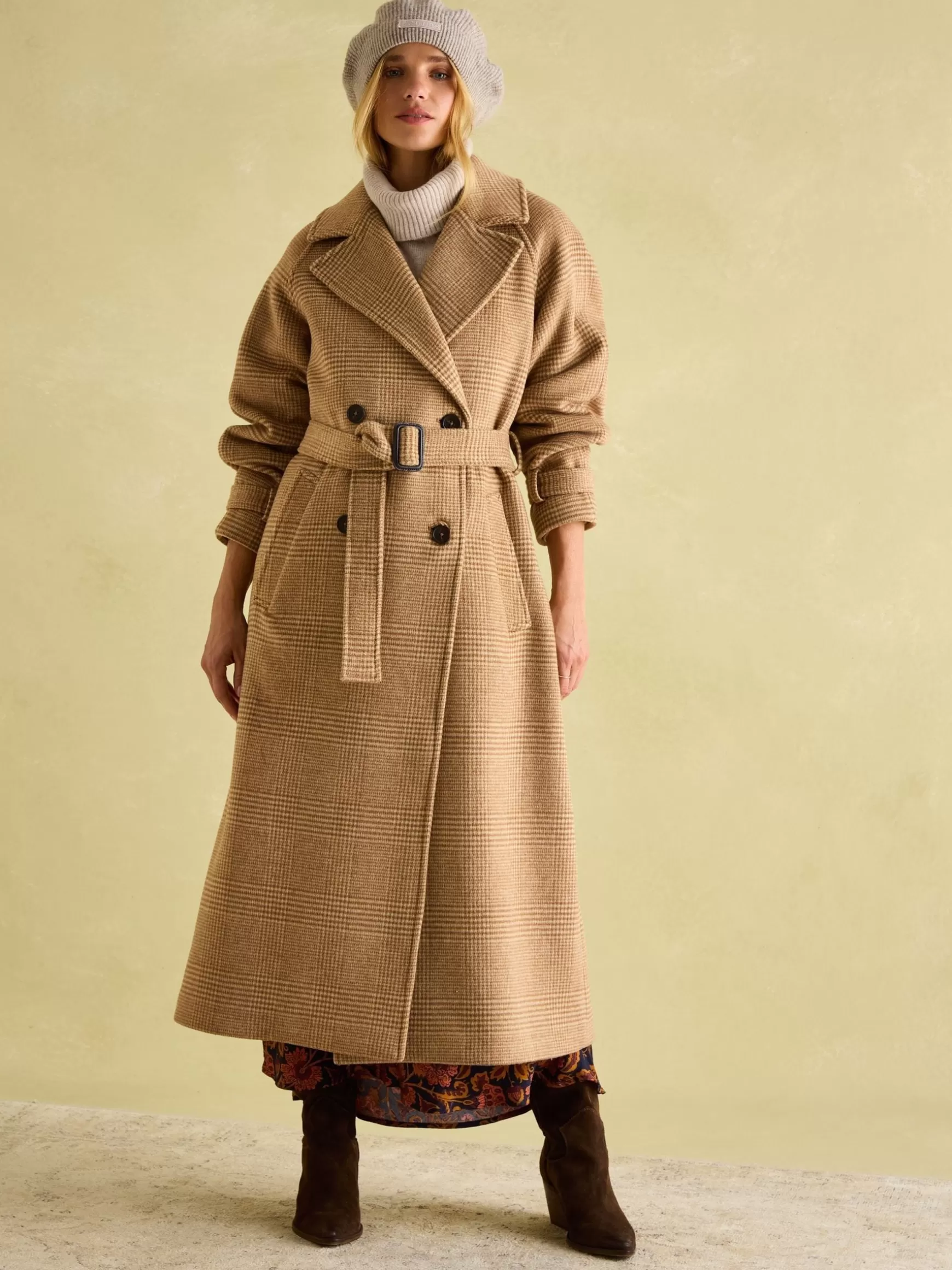 Amberley Tan Brown Longline Wool Blend Coat with Belt^Joules Flash Sale
