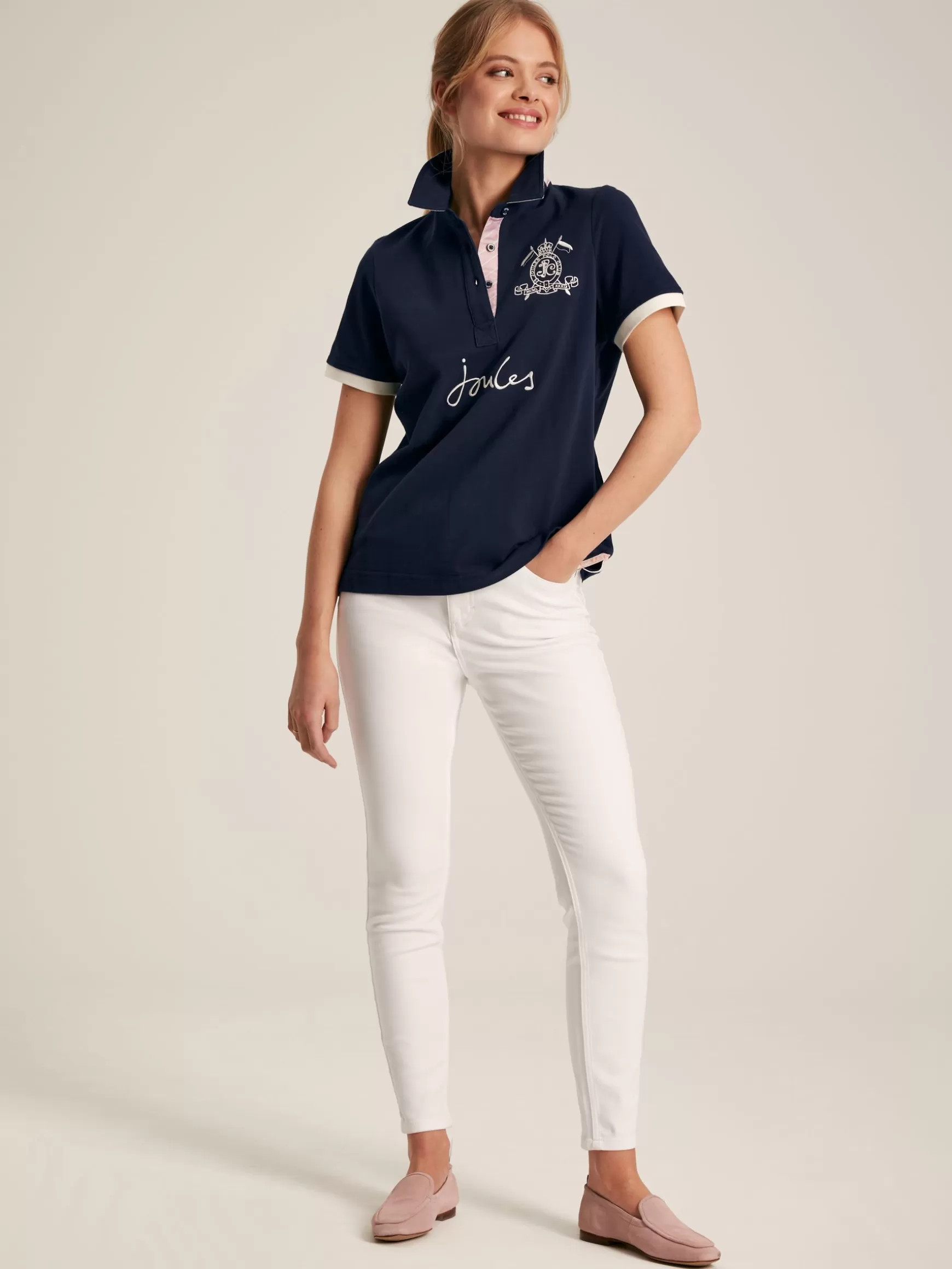 Beaufort Navy Blue Short Sleeve Cotton Polo Shirt^Joules Sale