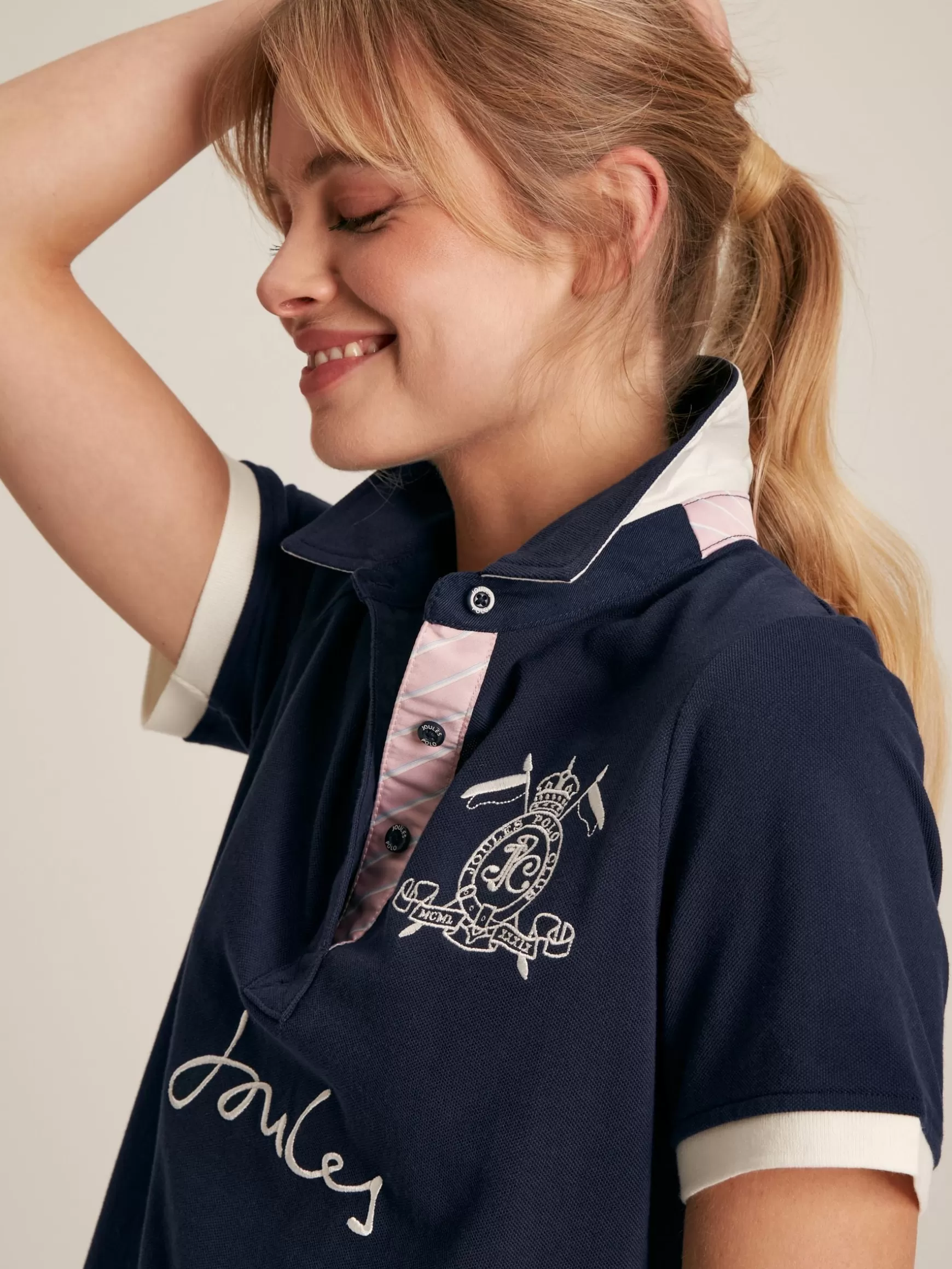 Beaufort Navy Blue Short Sleeve Cotton Polo Shirt^Joules Sale