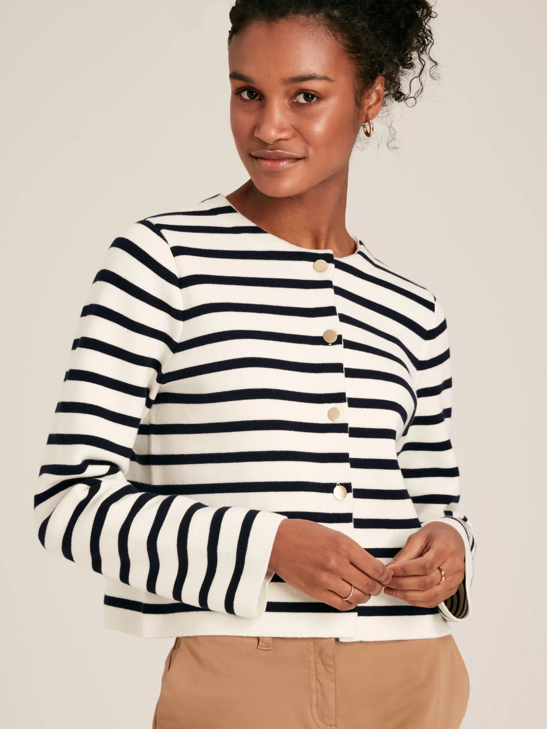 Constance Cream & Navy Striped Cotton Cardigan^Joules Best Sale
