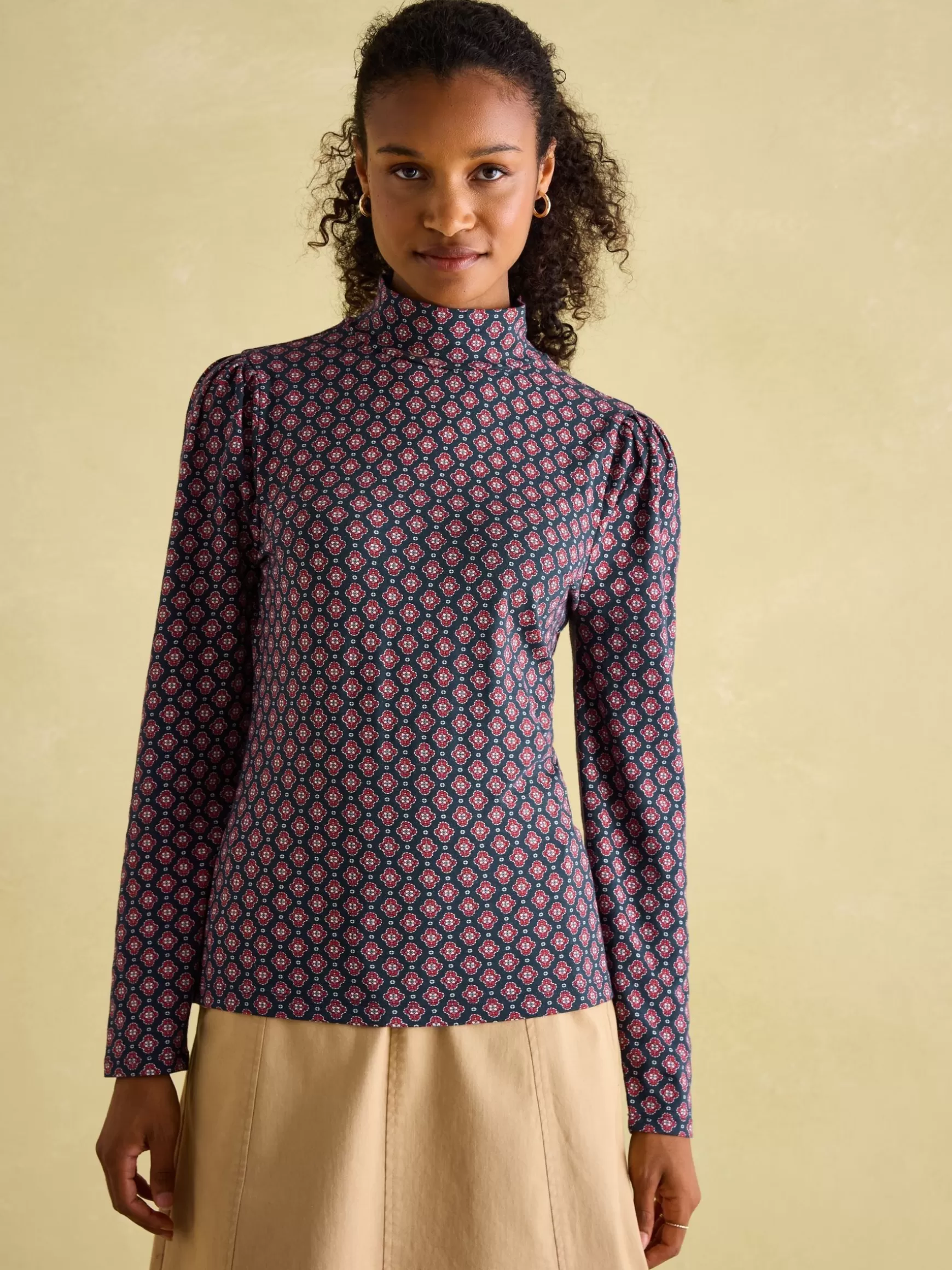 Elizabeth Blue Floral High Neck Jersey Top^Joules Best