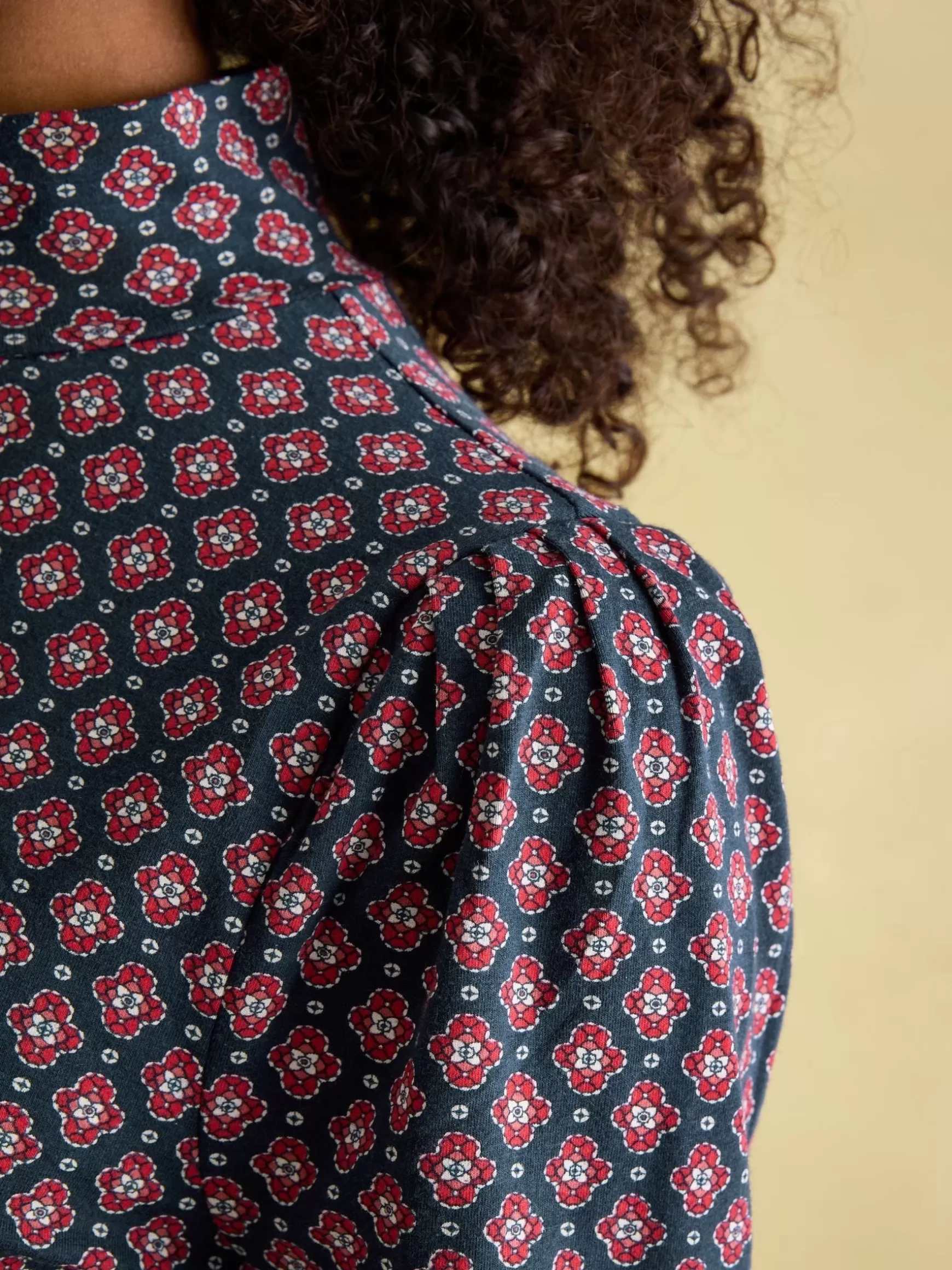 Elizabeth Blue Floral High Neck Jersey Top^Joules Best