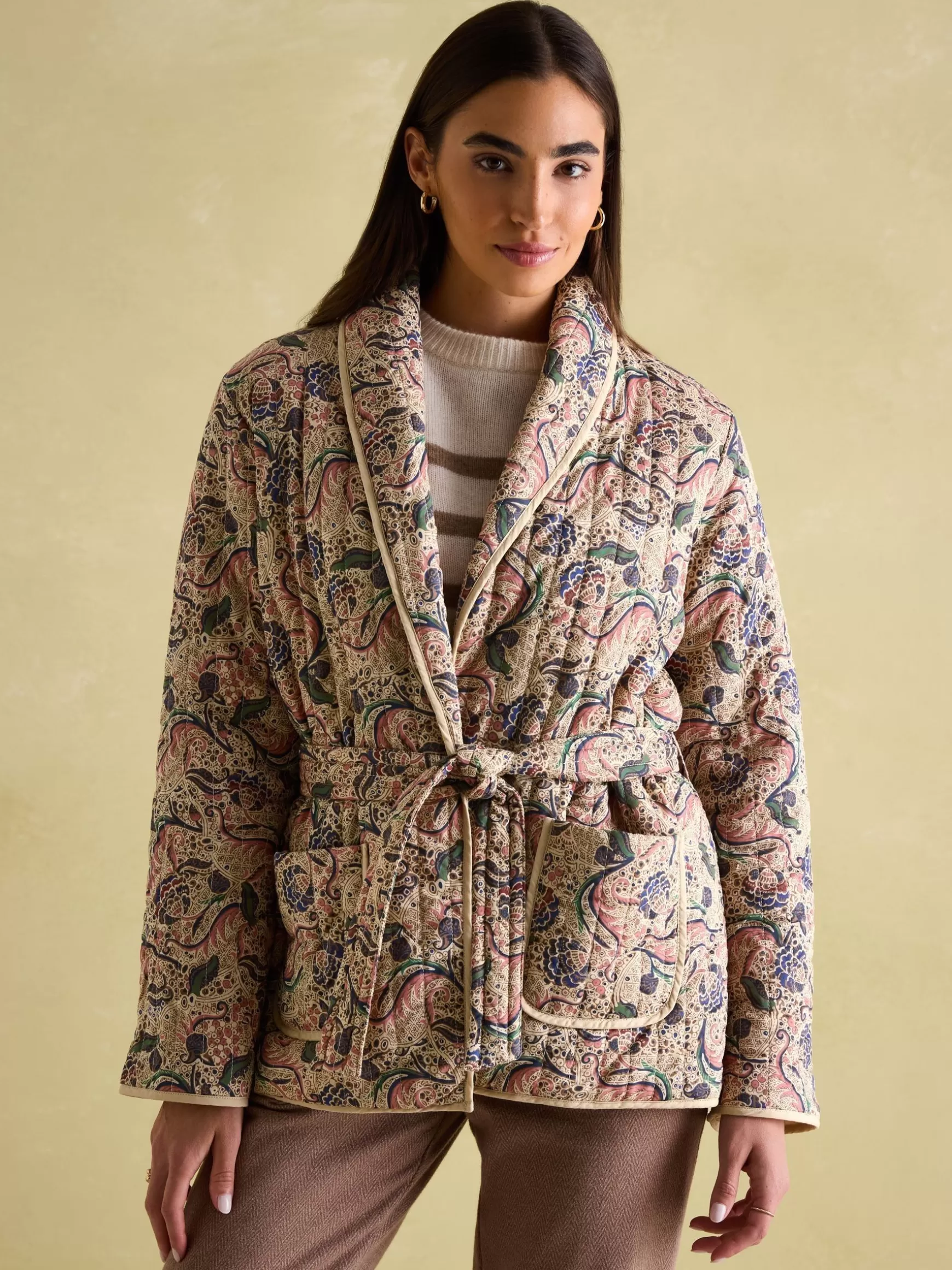 Floral Paisley Cotton Quilted Jacket With Belt^Joules Cheap