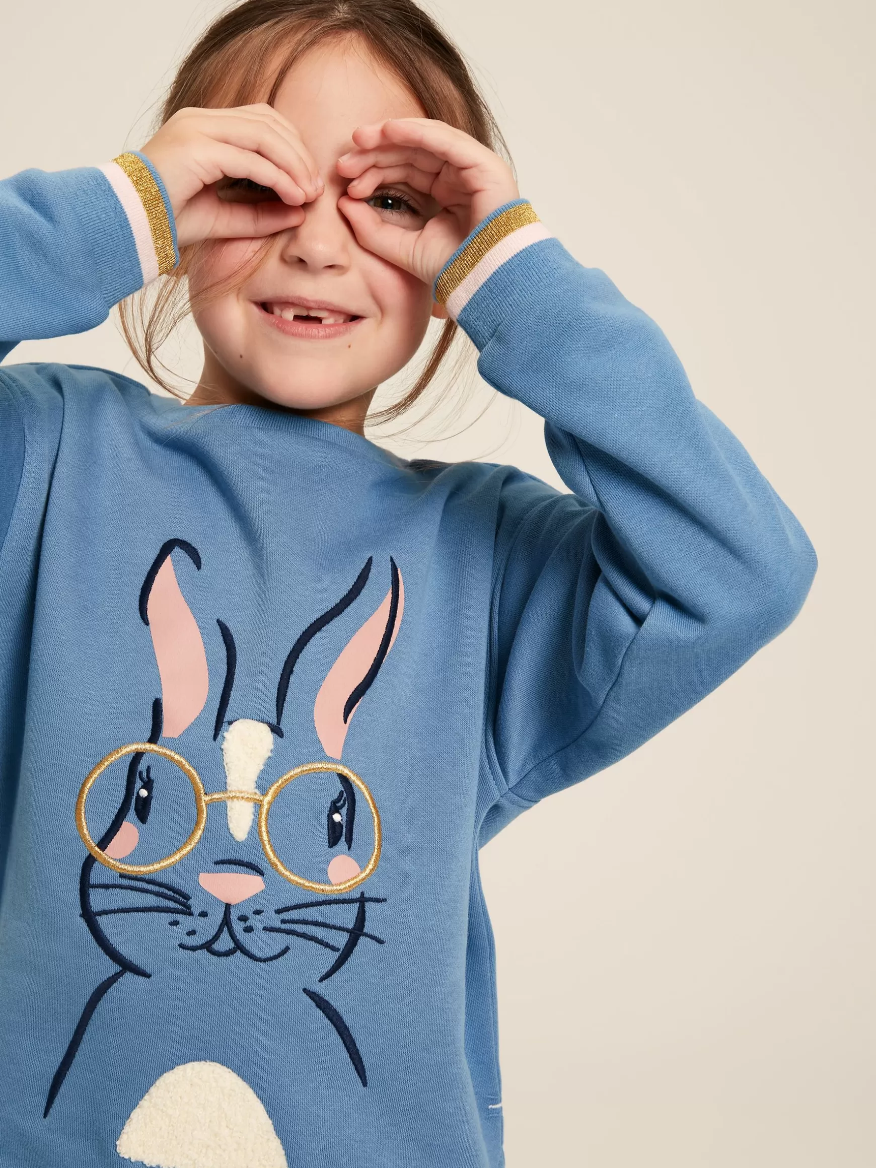 Girls' Mackenzie Blue Rabbit Embroidered Artwork Crew Neck Sweatshirt^Joules Best Sale