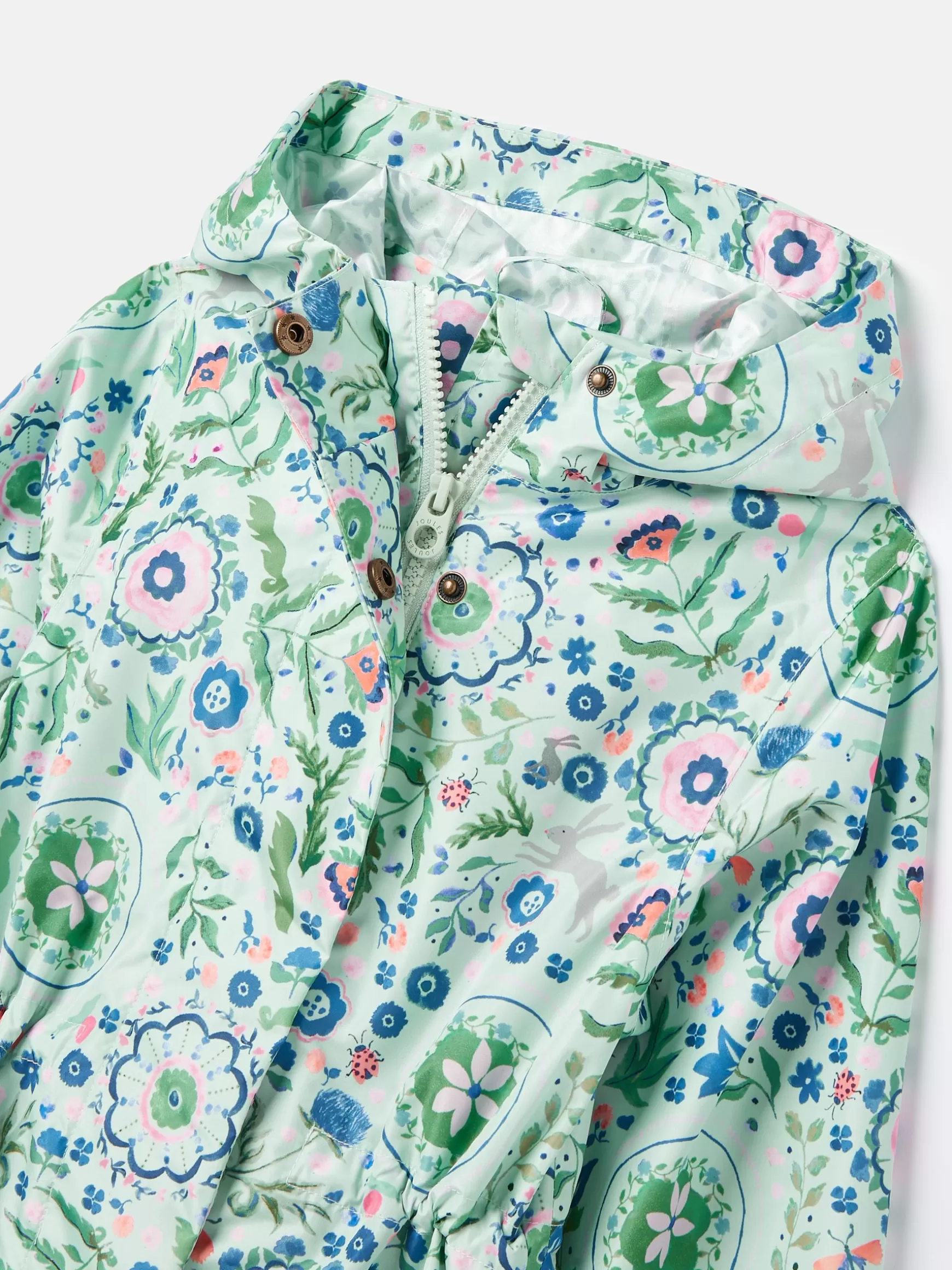 Girls' Rainford Green Floral Waterproof Packable Raincoat With Hood^Joules Cheap