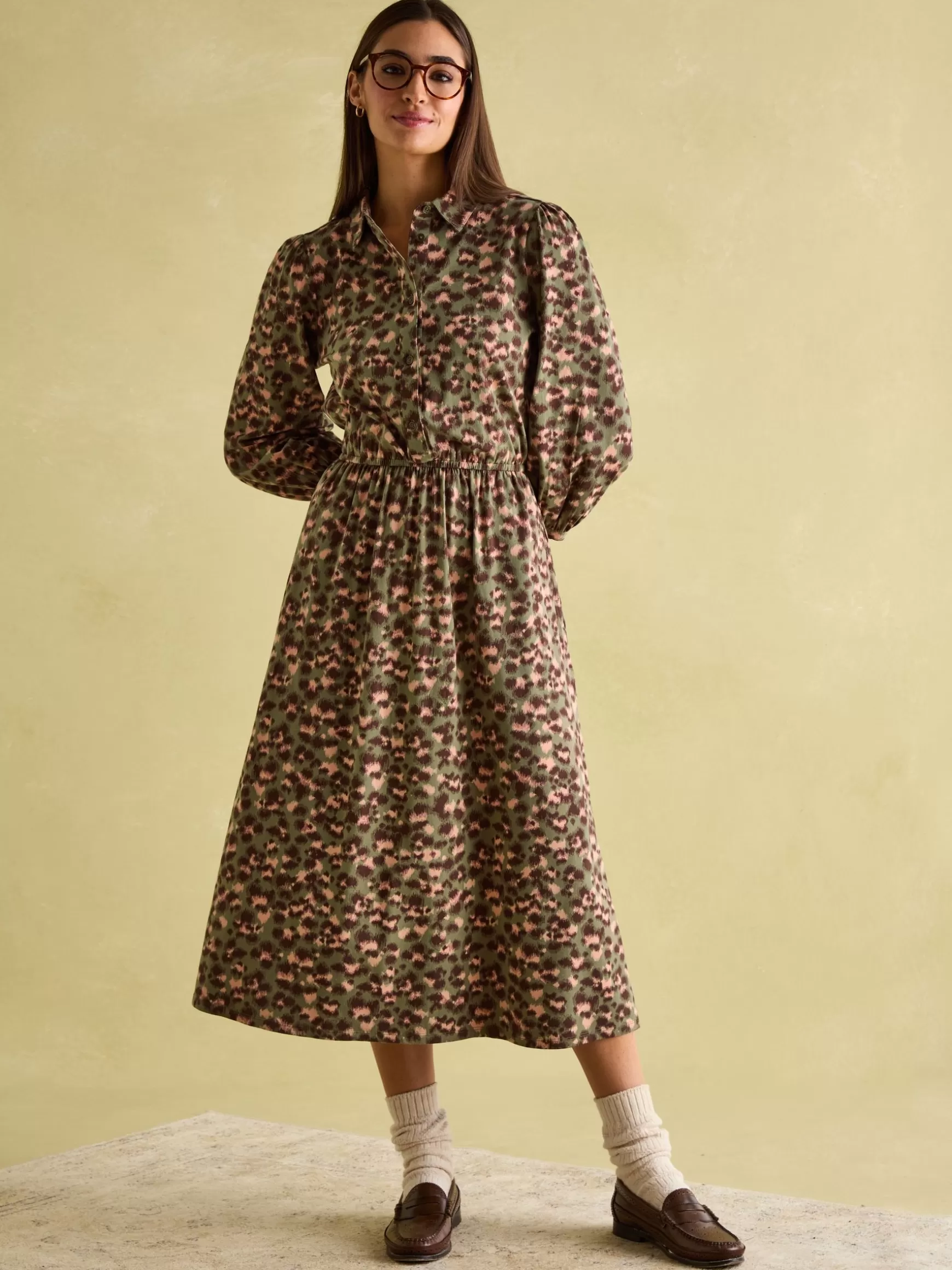 Hazel Khaki Green Jersey Shirt Dress^Joules Shop