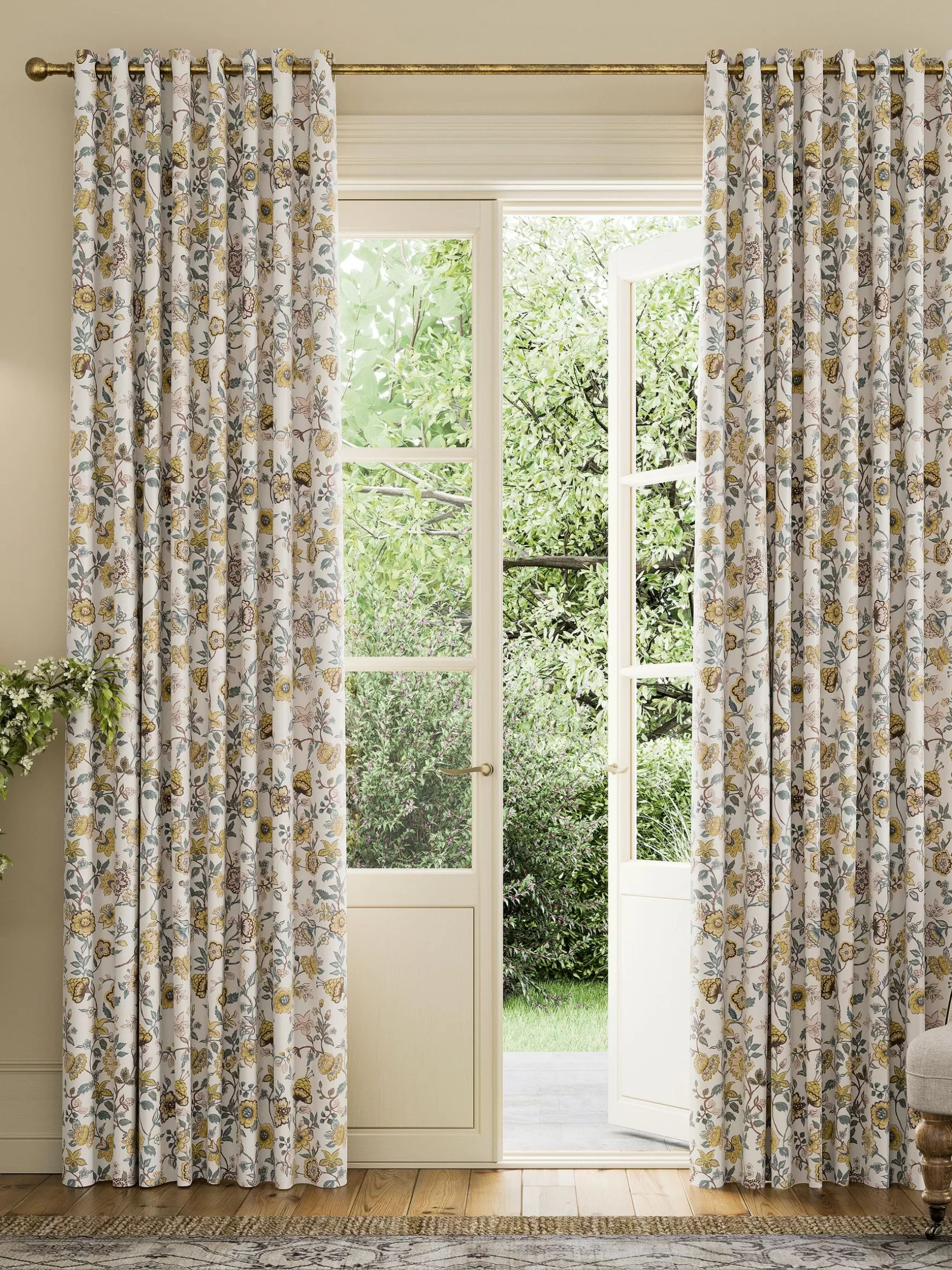 Indienne Floral Set of 2 Blackout Eyelet Curtains^Joules Store