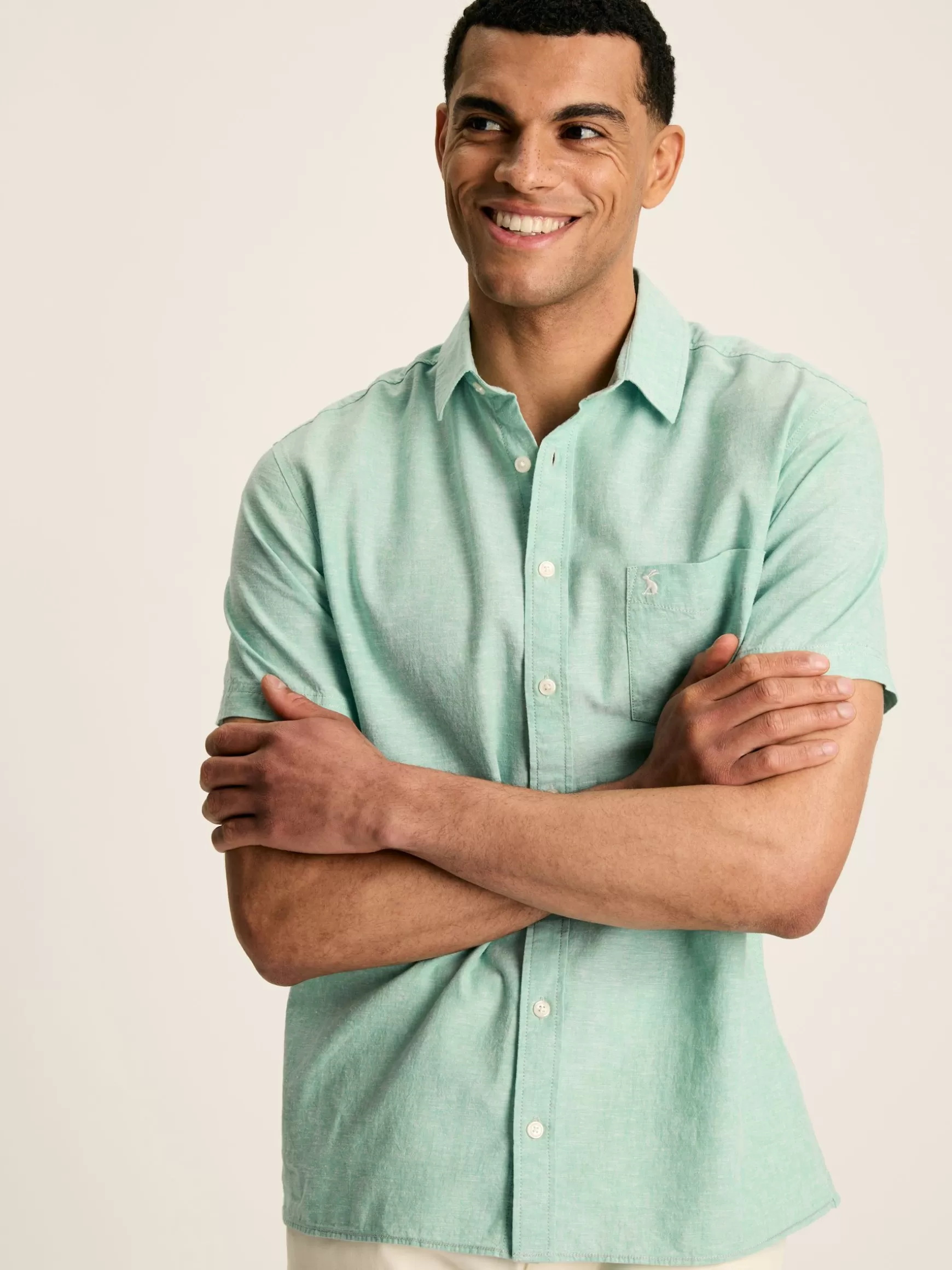 Linen Blend Plain Short Sleeve Shirt^Joules Fashion