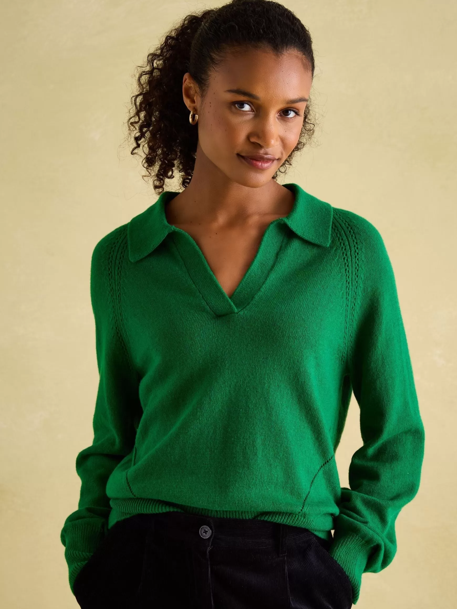 Mia Pointelle Jumper with Open Collar^Joules Sale