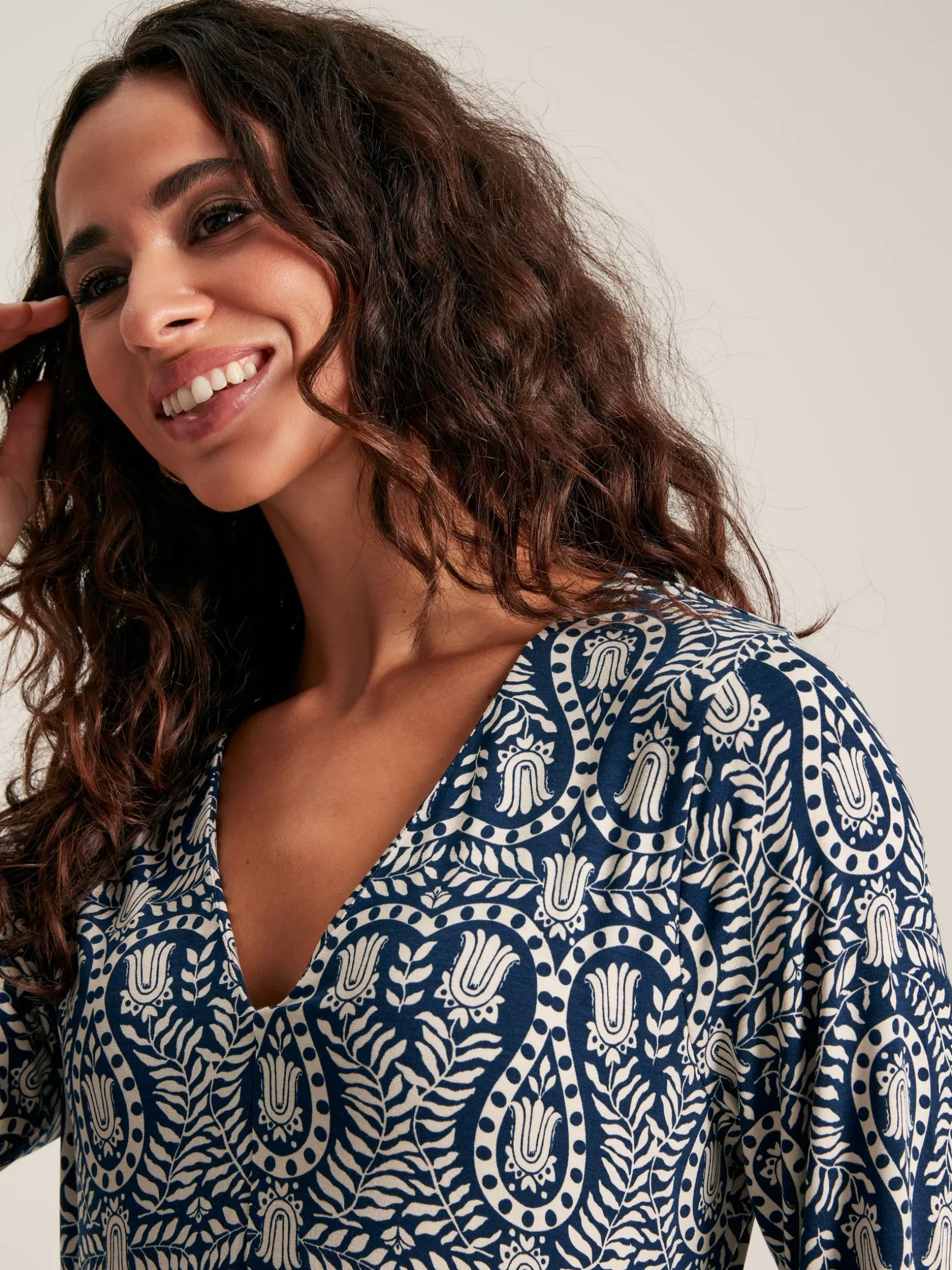 Nia Navy Blue Printed Long Sleeve Midaxi Dress With Pockets^Joules Shop