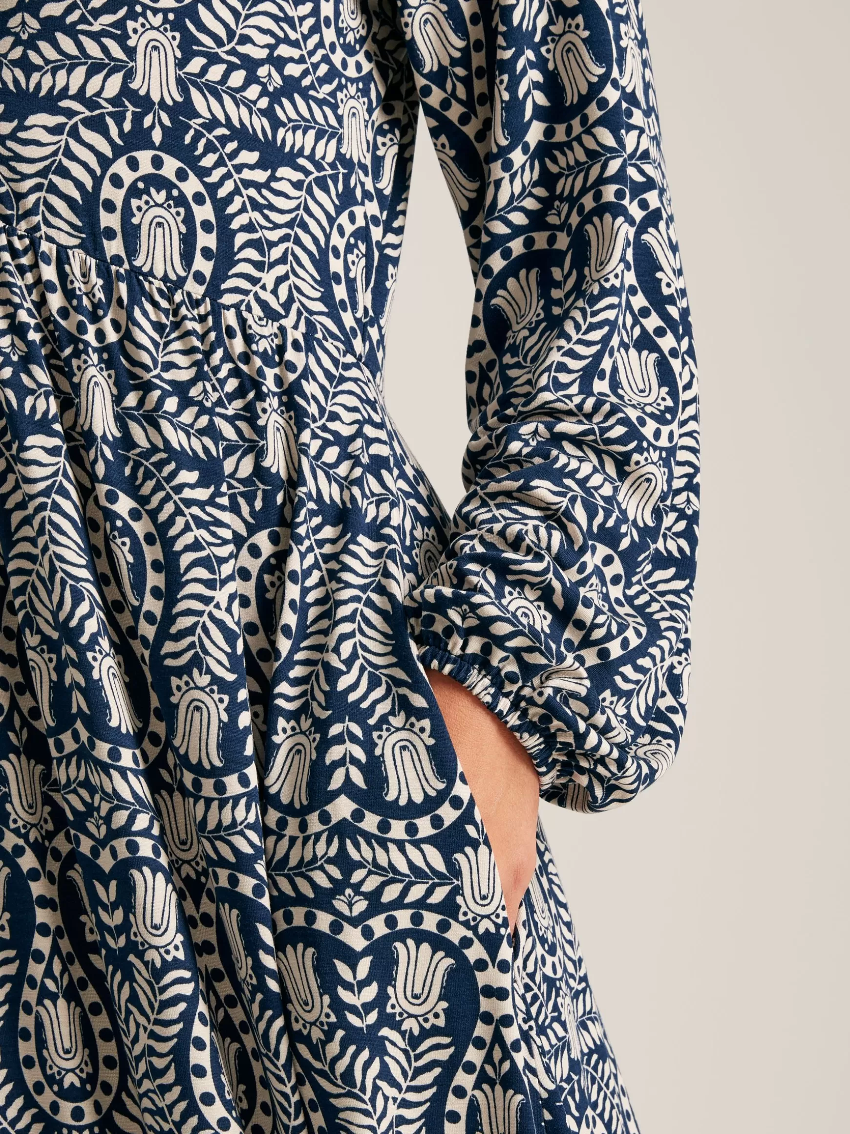 Nia Navy Blue Printed Long Sleeve Midaxi Dress With Pockets^Joules Shop