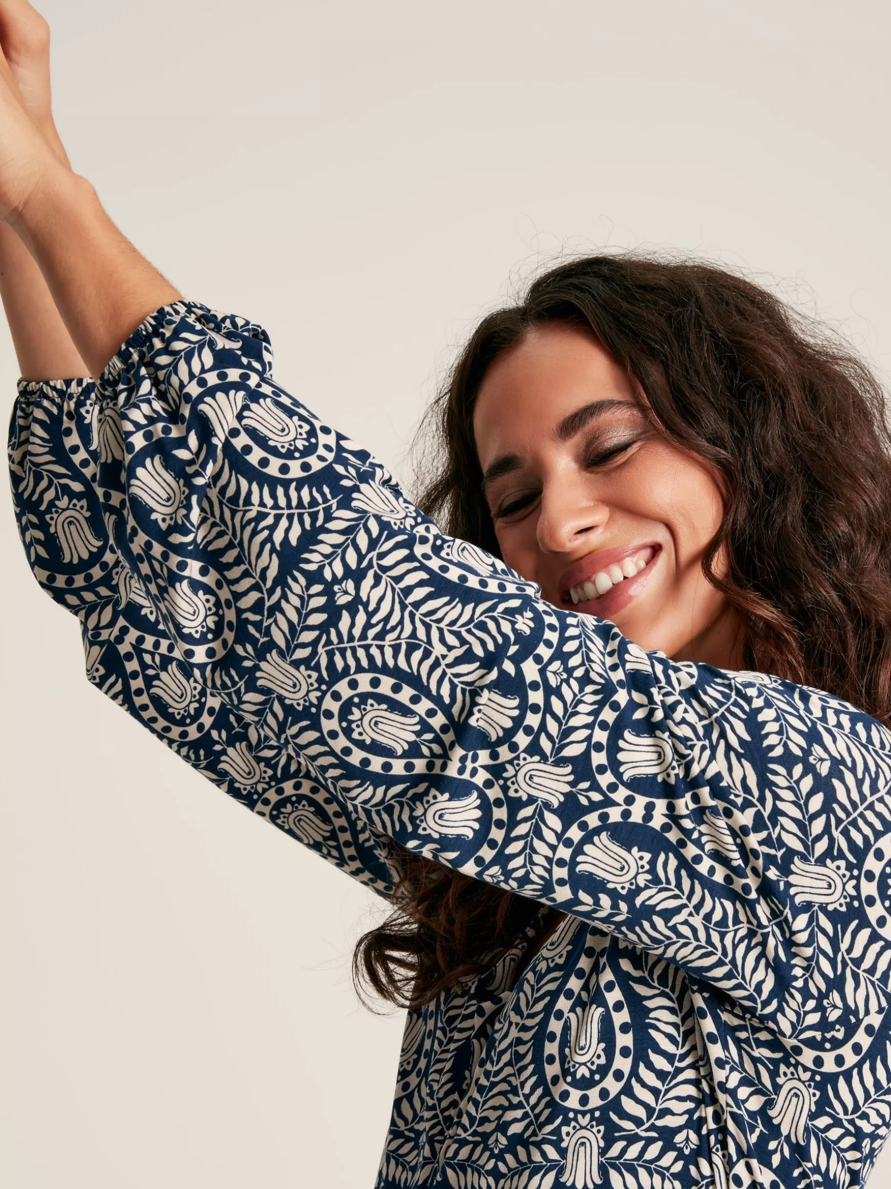 Nia Navy Blue Printed Long Sleeve Midaxi Dress With Pockets^Joules Shop
