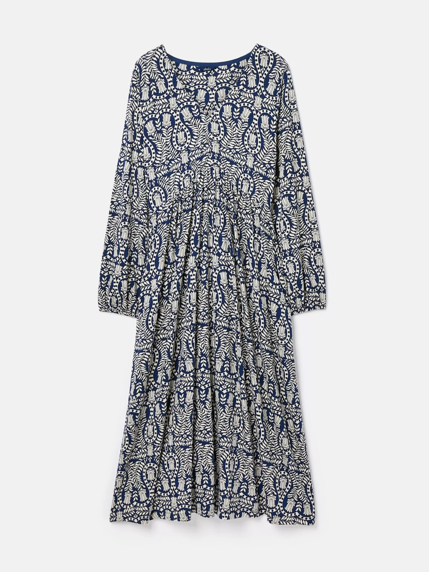 Nia Navy Blue Printed Long Sleeve Midaxi Dress With Pockets^Joules Shop