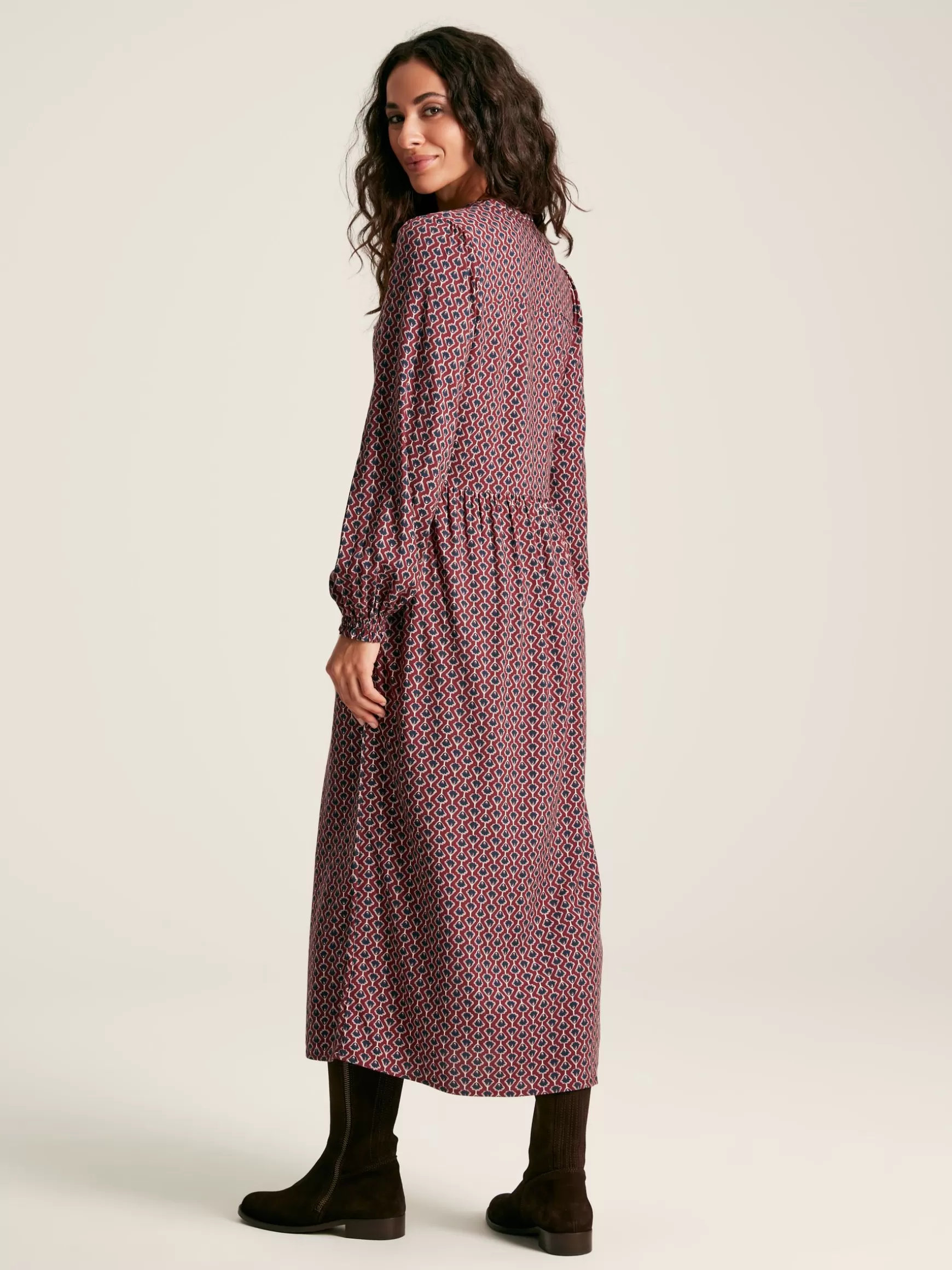 Robyn Burgundy Red Balloon Sleeve Midi Dress^Joules Discount